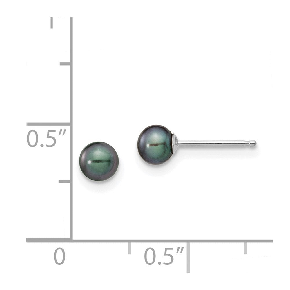 14k White Gold 4-5mm Black Round Freshwater Cultured Pearl Stud Earrings