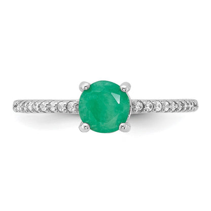 Sterling Silver Rh-plated-plated 1.0EM Emerald and .12WT White Topaz Ring Size 6