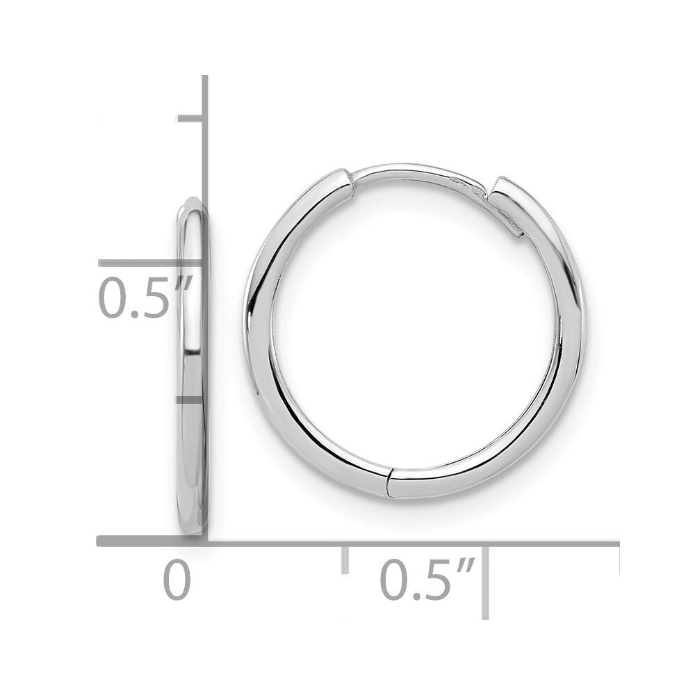 14K White Gold Polished Hinged Hoop Earrings Gift for Women