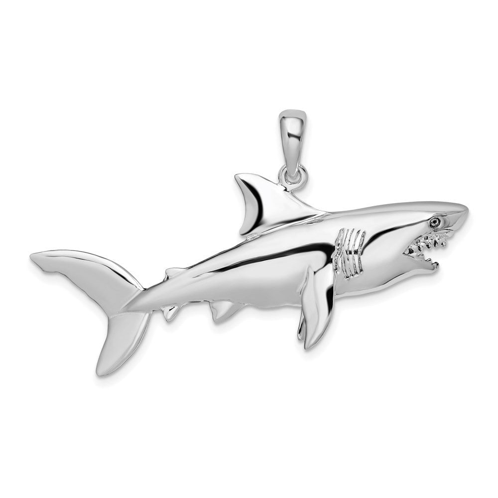Sterling Silver Rhodium-Plated Polished 3D Shark Pendant