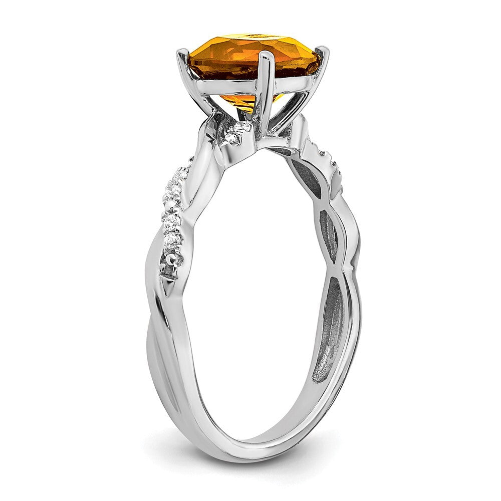 Sterling Silver Rhodium-plated Citrine and Diamond Ring Size 7