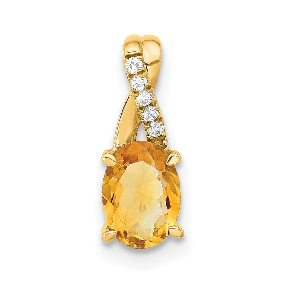 14k Yellow Gold Oval Citrine and Diamond Pendant