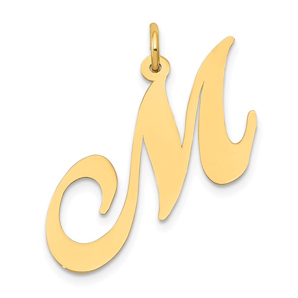 14k Yellow Gold Large Fancy Script Letter M Initial Charm Pendant for Women