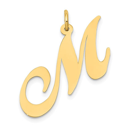 14k Yellow Gold Large Fancy Script Letter M Initial Charm Pendant for Women