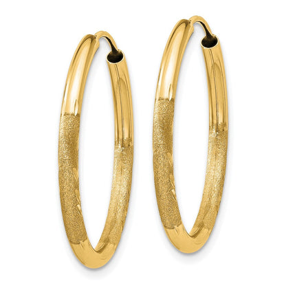 14k Yellow Gold 2mm Satin Diamond-cut Endless Hoop Earrings Gift for Women