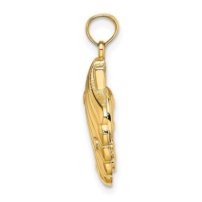 14k Yellow Gold Reversible Dolphins and Waves in Shell Charm Pendant for Women