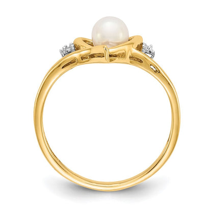 14K Yellow Gold FW Cultured Pearl and Diamond Heart Ring