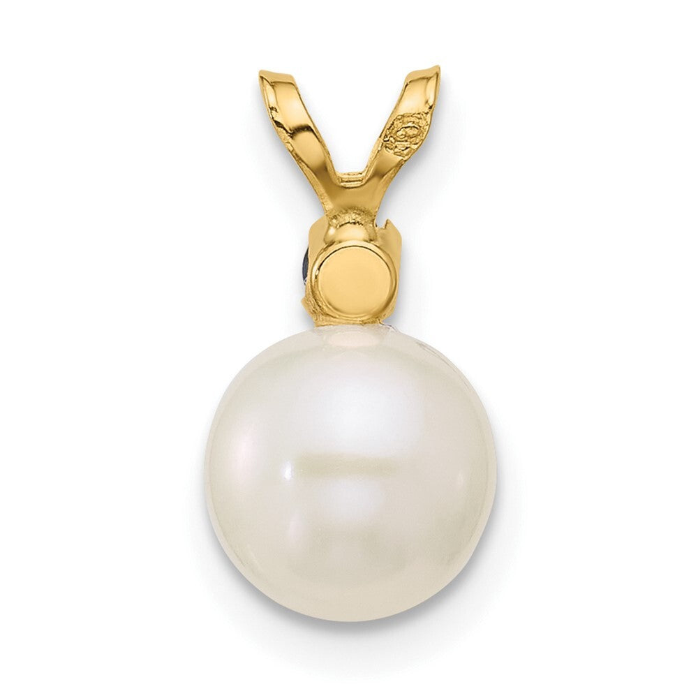 14k Yellow Gold 7-7.5mm White Round Freshwater Cultured Pearl & Sapphire Pendant