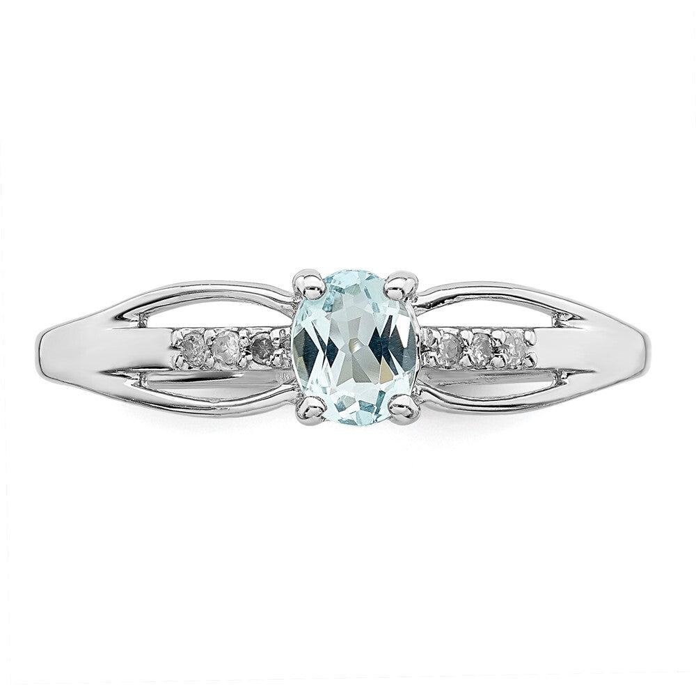 Sterling Silver Rhod-plated Diamond Aquamarine Ring Size 6