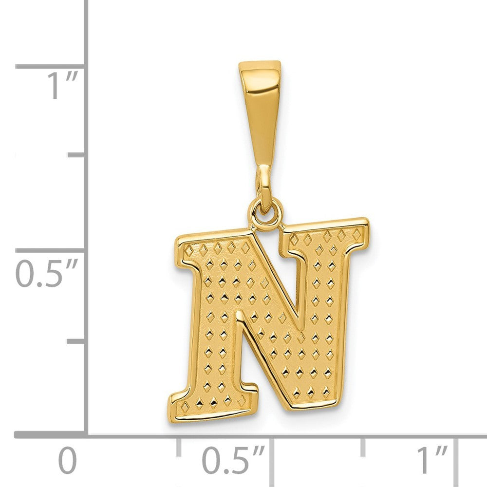 14k Yellow Gold Textured Initial N Charm Pendant