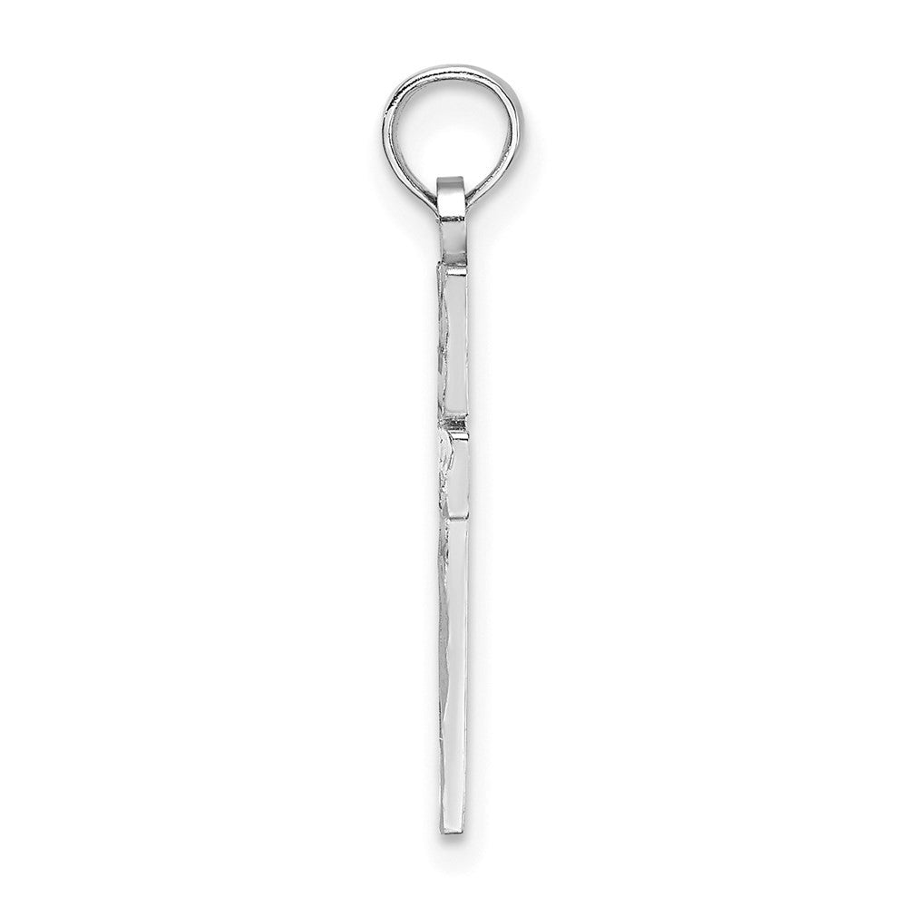 14K White Gold Diamond-Cut Block Cross Charm Pendant