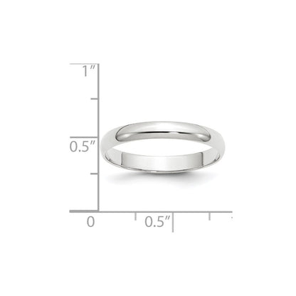 14k White Gold 3mm Lightweight Half Round Wedding Band Size 11