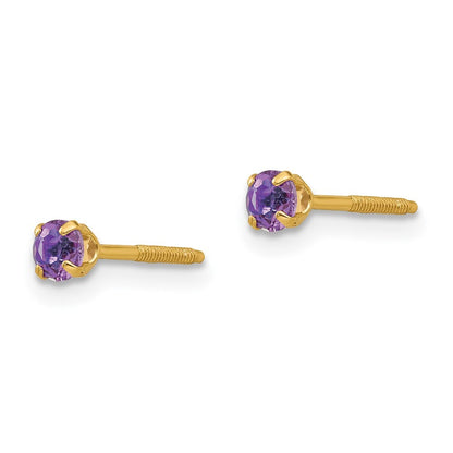 14k Yellow Gold 3mm Imitation Amethyst Birthstone Stud Earrings (Feb)