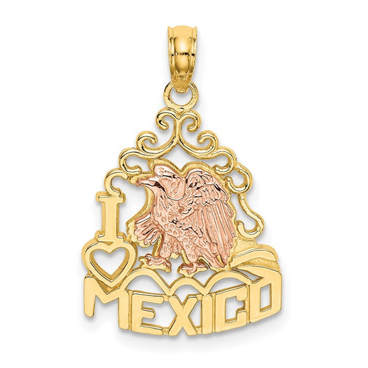 14k Two-tone Gold I HEART MEXICO  Eagle Charm Pendant for Women