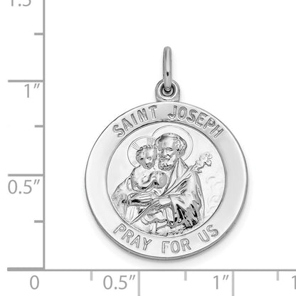 Sterling Silver Rhodium-plated Saint Joseph Medal Pendant