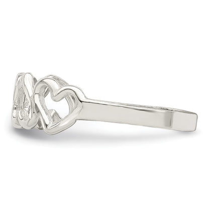 Sterling Silver Diamond-Cut Heart Ring Size 7