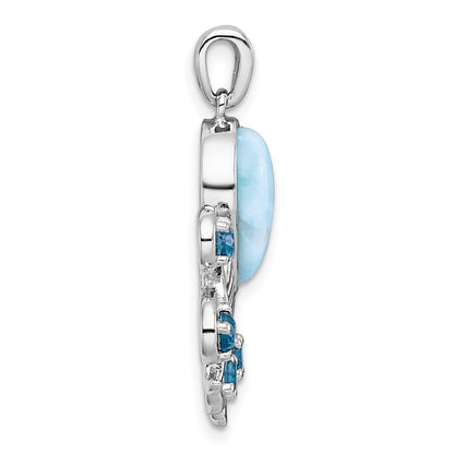 Sterling Silver Polished Larimar, White and Blue Topaz Octopus Pendant
