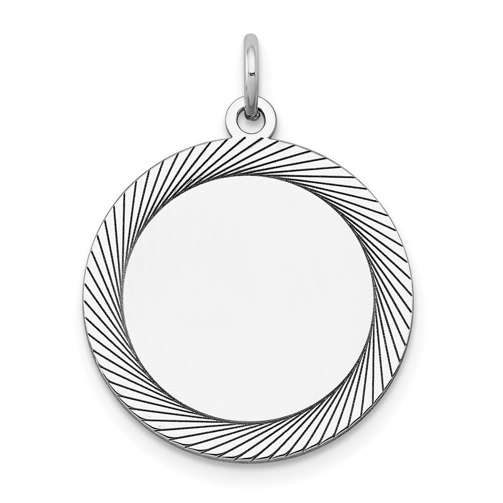 14k White Gold Etched Design .018 Gauge Round Engravable Charm Pendant for Women