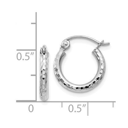 14k White Gold Diamond-cut 2mm Round Tube Hoop Earrings Gift for Women