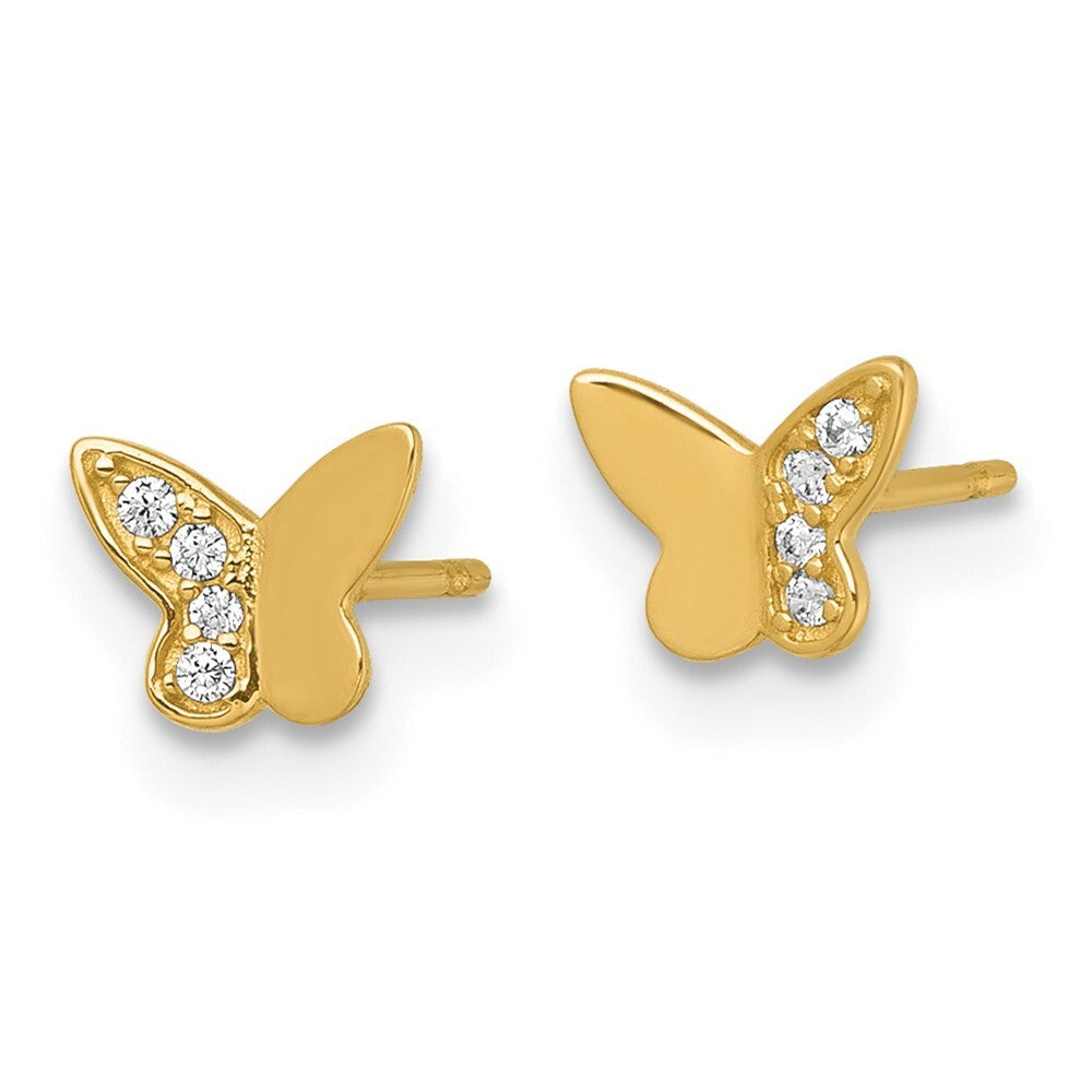 14k Yellow Gold Polished Cubic Zirconia Butterfly Stud Earrings Gift for Women