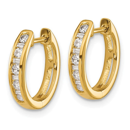 14k Yellow Gold Round & Baguette Diamond Hinged Hoop Earrings