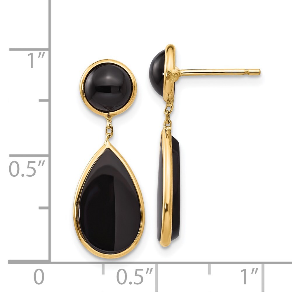 14k Yellow Gold Onyx Teardrop Dangle Earrings Gift for Women