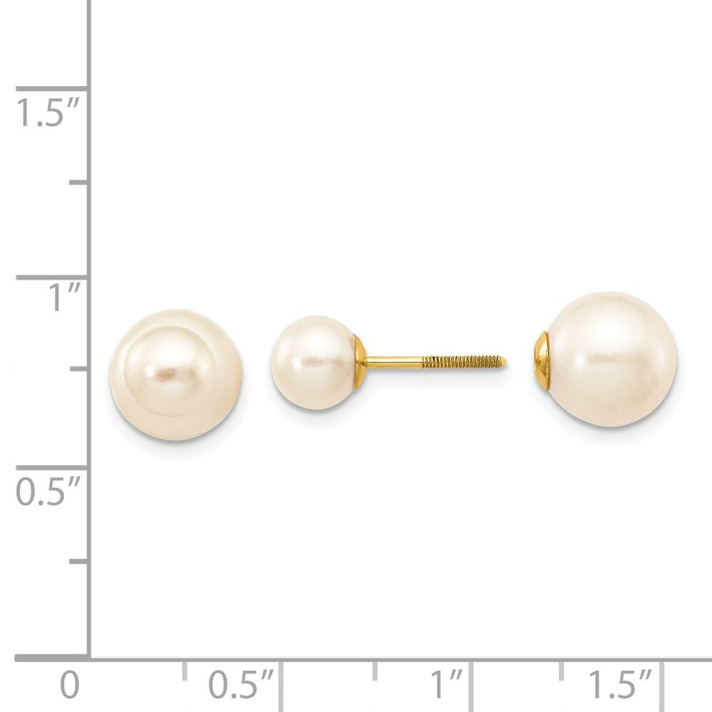 14k Yellow Gold 6-7mm and 9-10mm Freshwater Cultured Pearl Stud Earrings