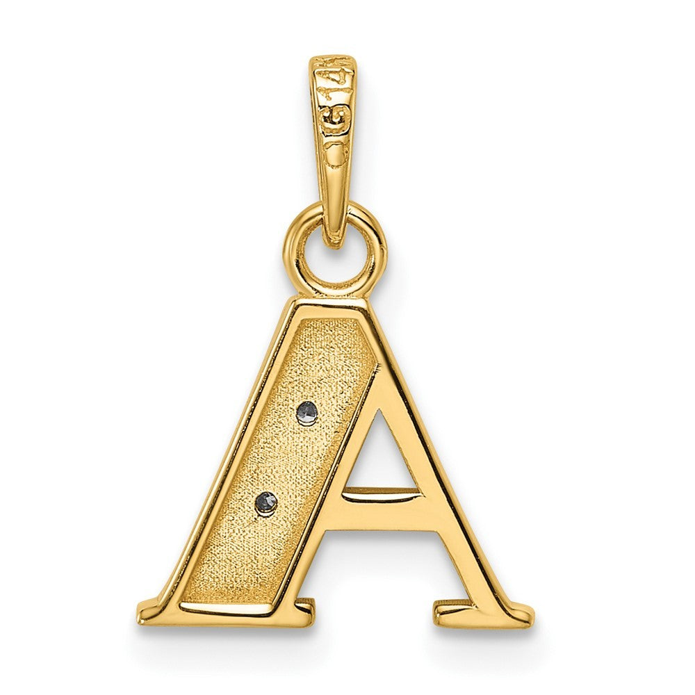 14k Yellow Gold with Rhodium Diamond Letter A Initial Pendant