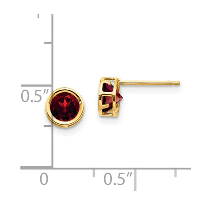14k Yellow Gold 5mm Bezel Garnet Stud Earrings Gift for Women