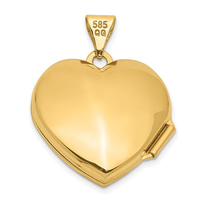 14k Yellow Gold 18mm Polished Heart-Shaped Floral Locket Pendant for Women