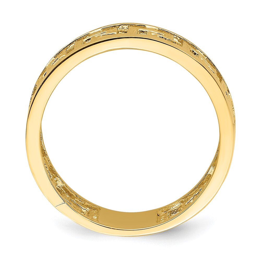 14K Yellow Gold Polished Cut Out Greek Key Design Band Size 7