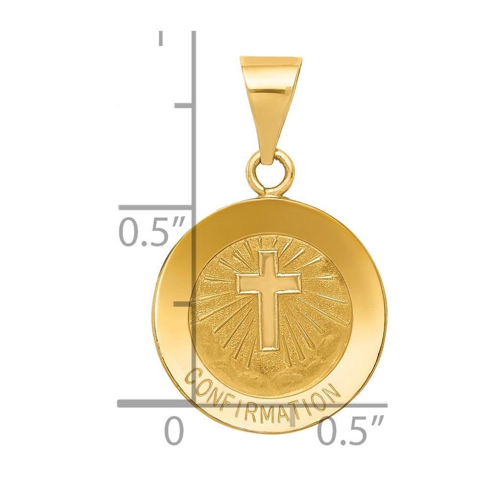 14k Yellow Gold Polished and Satin Confirmation Medal Hollow Pendant