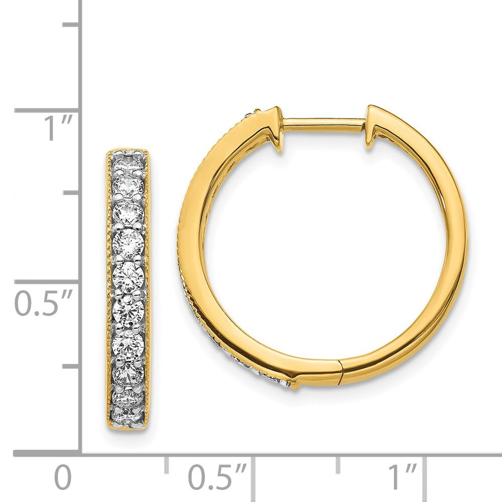 14k Yellow Gold Diamond Milgrain Hinged Hoop Earrings