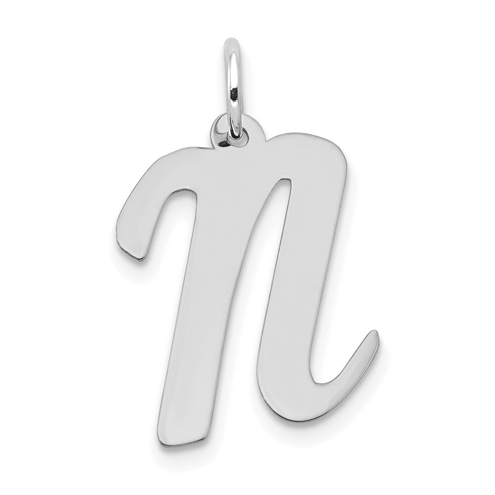 14k White Gold Large Script Letter N Initial Charm Pendant for Women