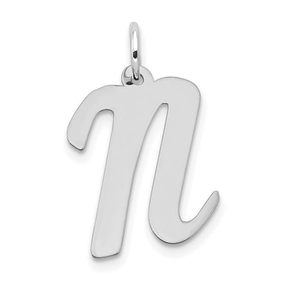 14k White Gold Large Script Letter N Initial Charm Pendant for Women