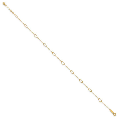 14k Yellow Gold Textured Oval Shapes 11" Anklet