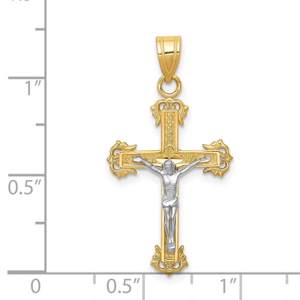 14k Two-tone Gold Diamond-cut Crucifix Pendant for Women