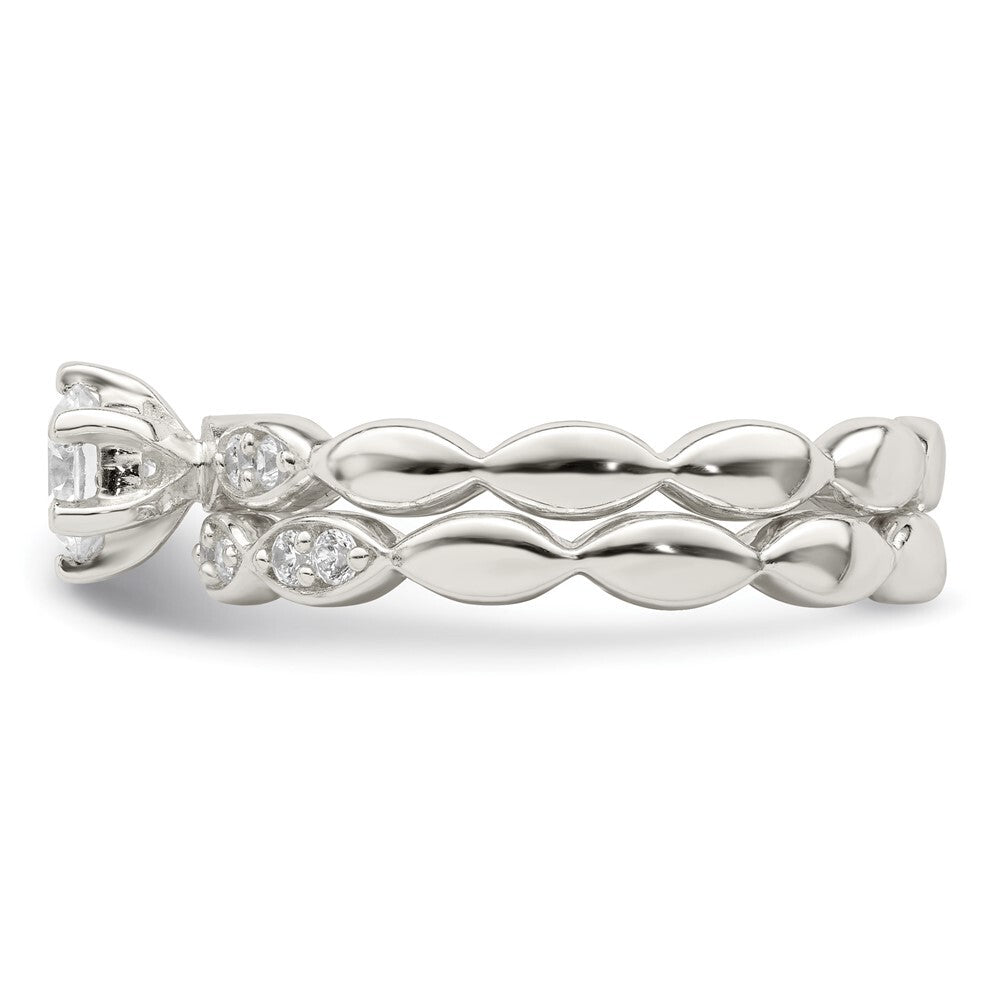 Sterling Silver Polished CZ Wedding Ring Set Size 8