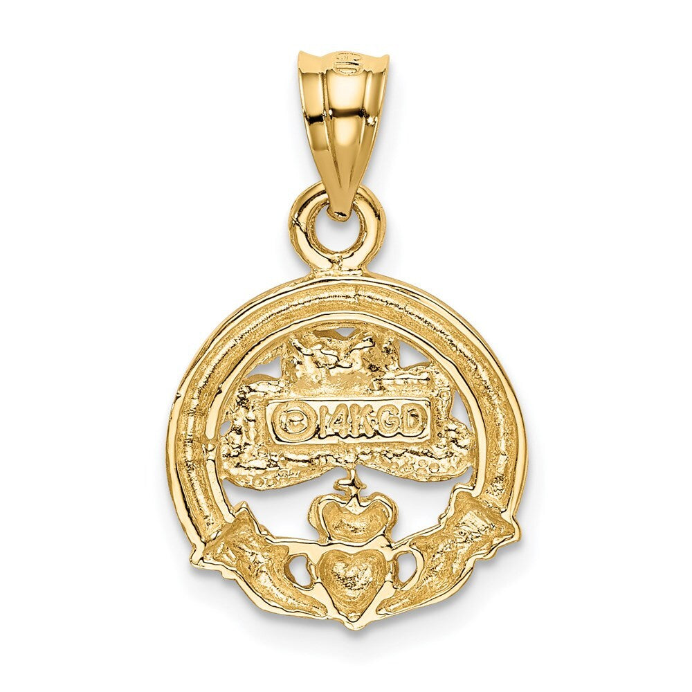 14k Yellow Gold Enameled Claddagh Charm Pendant for Women