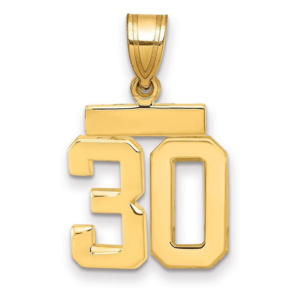 14k Yellow Gold Small Polished Number 30 Charm Pendant for Women
