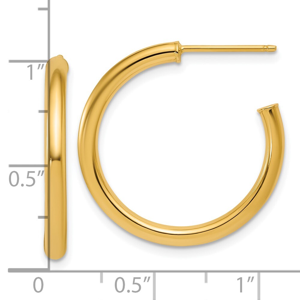 14k Yellow Gold Polished 2.5 x 25mm Tube C-Hoop Earrings Gift for Women