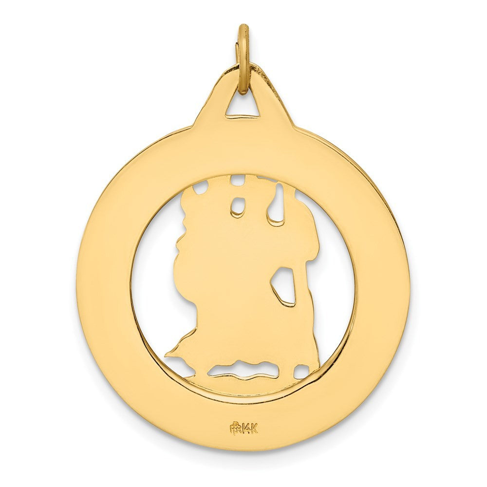 14k Yellow Gold Solid Polished Satin Round Cut-out St. Christopher Medal