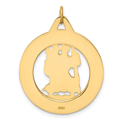14k Yellow Gold Solid Polished Satin Round Cut-out St. Christopher Medal