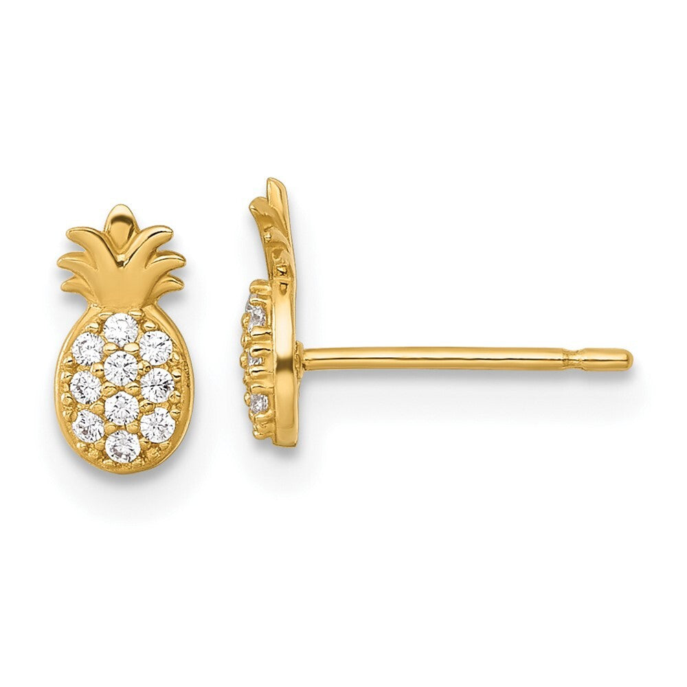 14k Yellow Gold Polished Cubic Zirconia Pineapple Stud Earrings Gift for Women