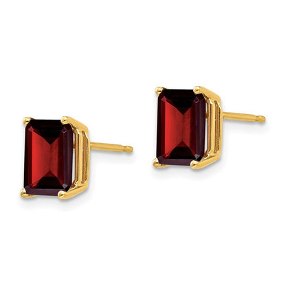 14k Yellow Gold 8x6mm Garnet Stud Earrings Gift for Women