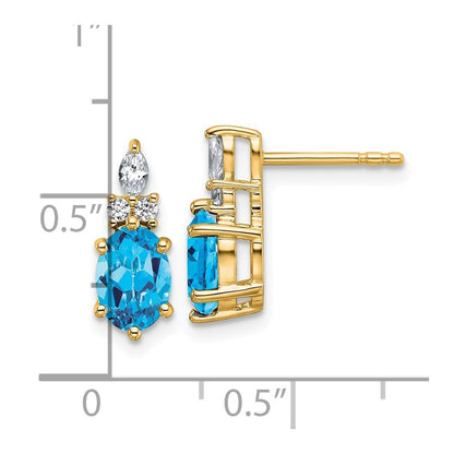 14k Yellow Gold Polished Diamond and Blue Topaz Twisted Drop & Dangle Earrings