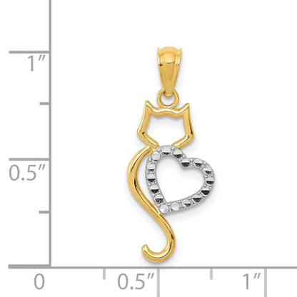 14k Yellow Gold Rhodium-Plated Polished Cat Heart Pendant for Women