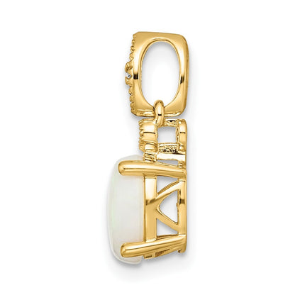 14k Yellow Gold Austrian Opal and Diamond Pendant for Women