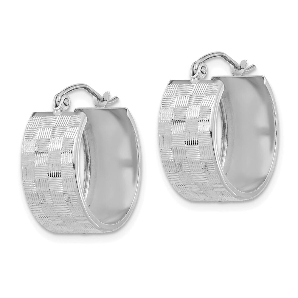 14k White Gold Diamond-cut Hoop Earrings Gift for Women