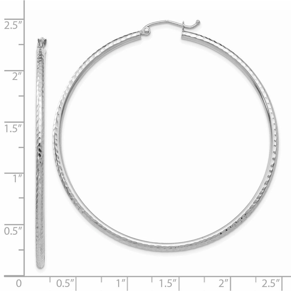 14k White Gold Diamond-cut 2mm Round Tube Hoop Earrings